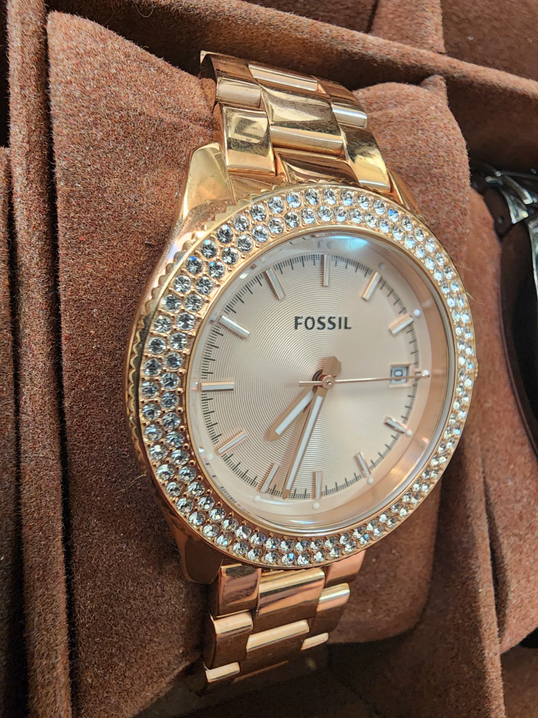 ⚽ Fossil Rose Gold Watch with Crystal Bezel - photo 3