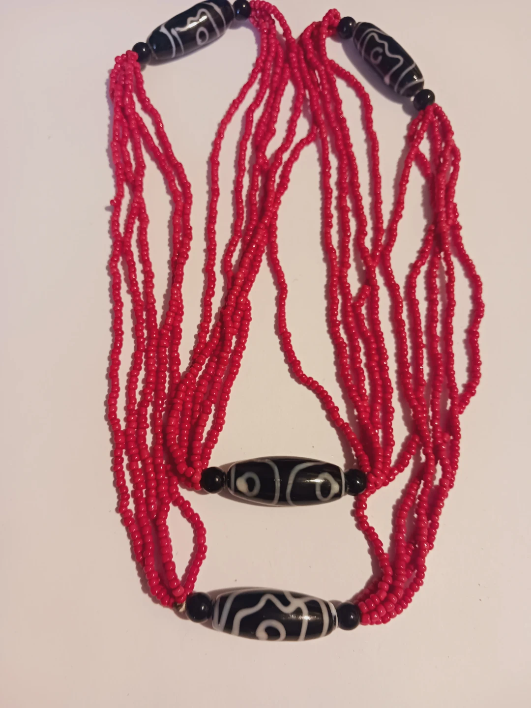 Red Beaded Necklace with Dzi Beads - photo 2