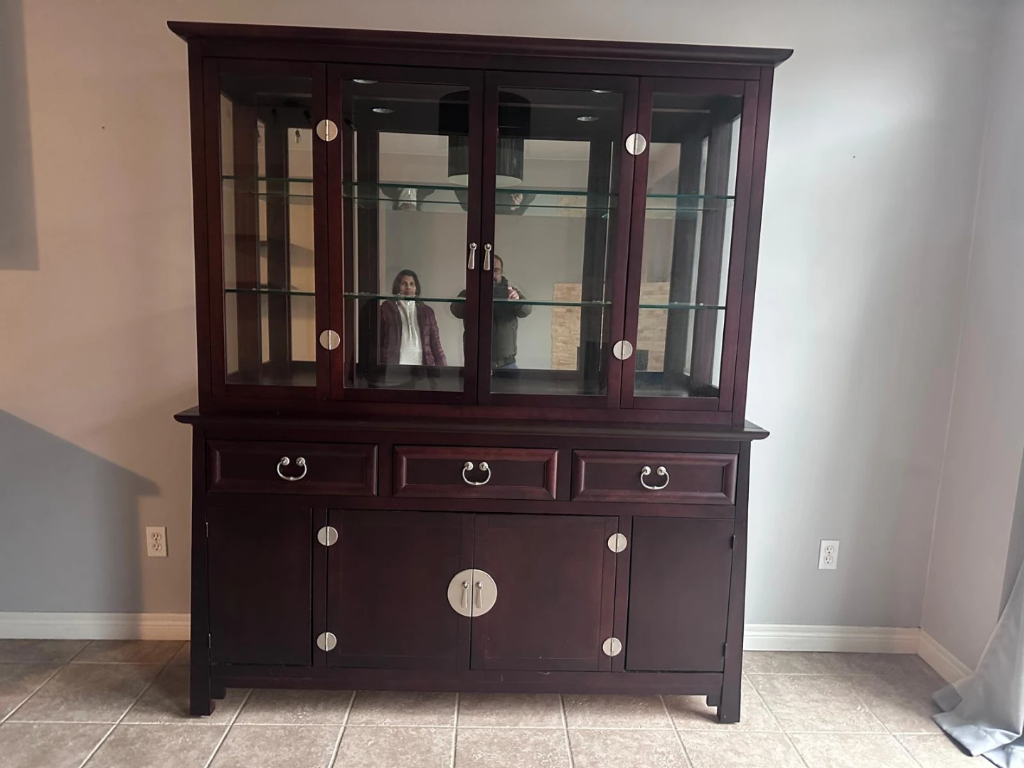 Dark Wood China Cabinet with Glass Doors