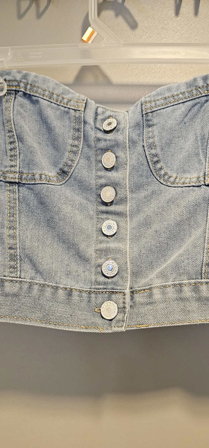 Denim Button-Up Tube Top - photo 2