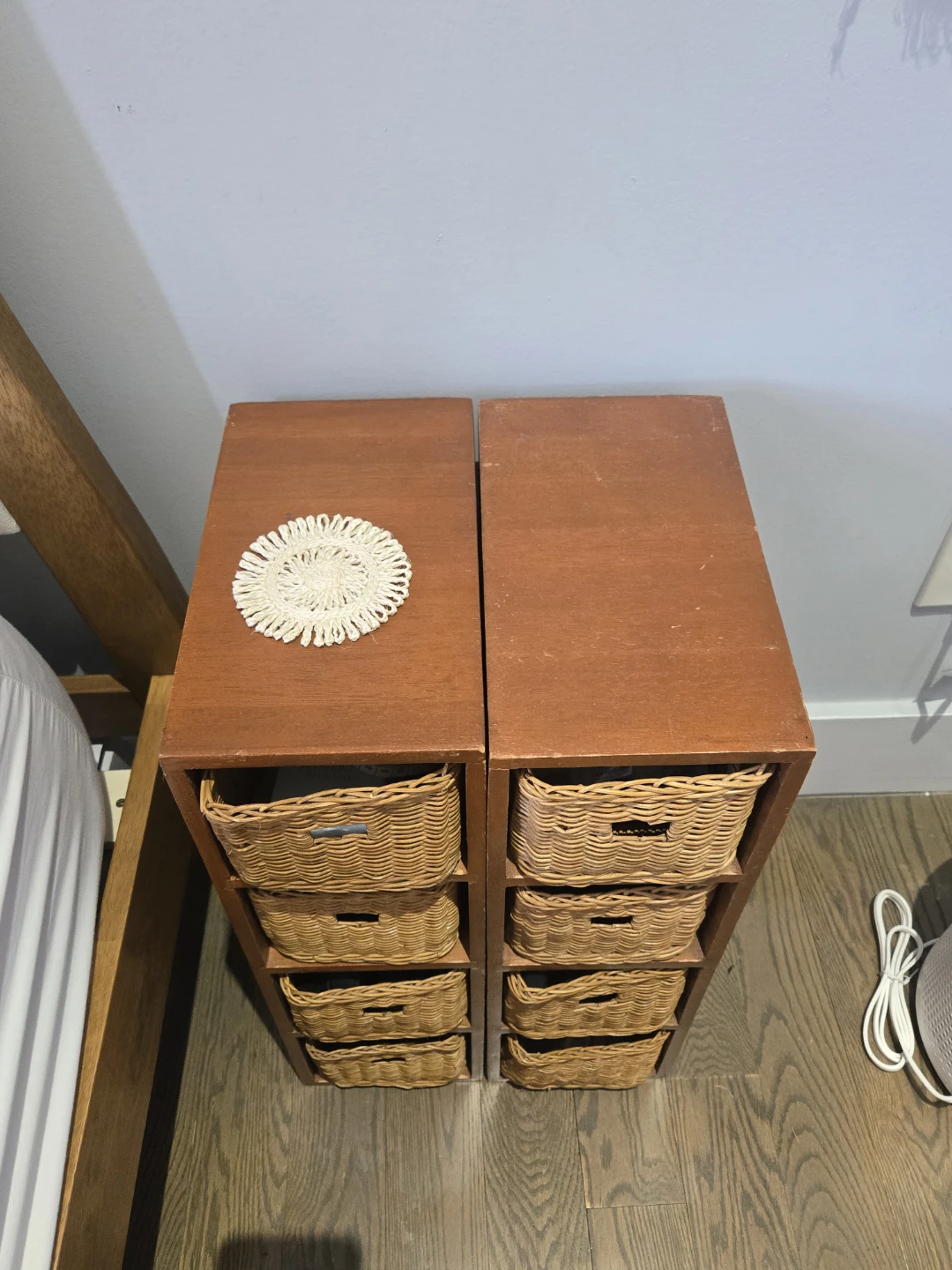 Set of 2 Wooden Storage Units with Wicker Baskets - photo 2