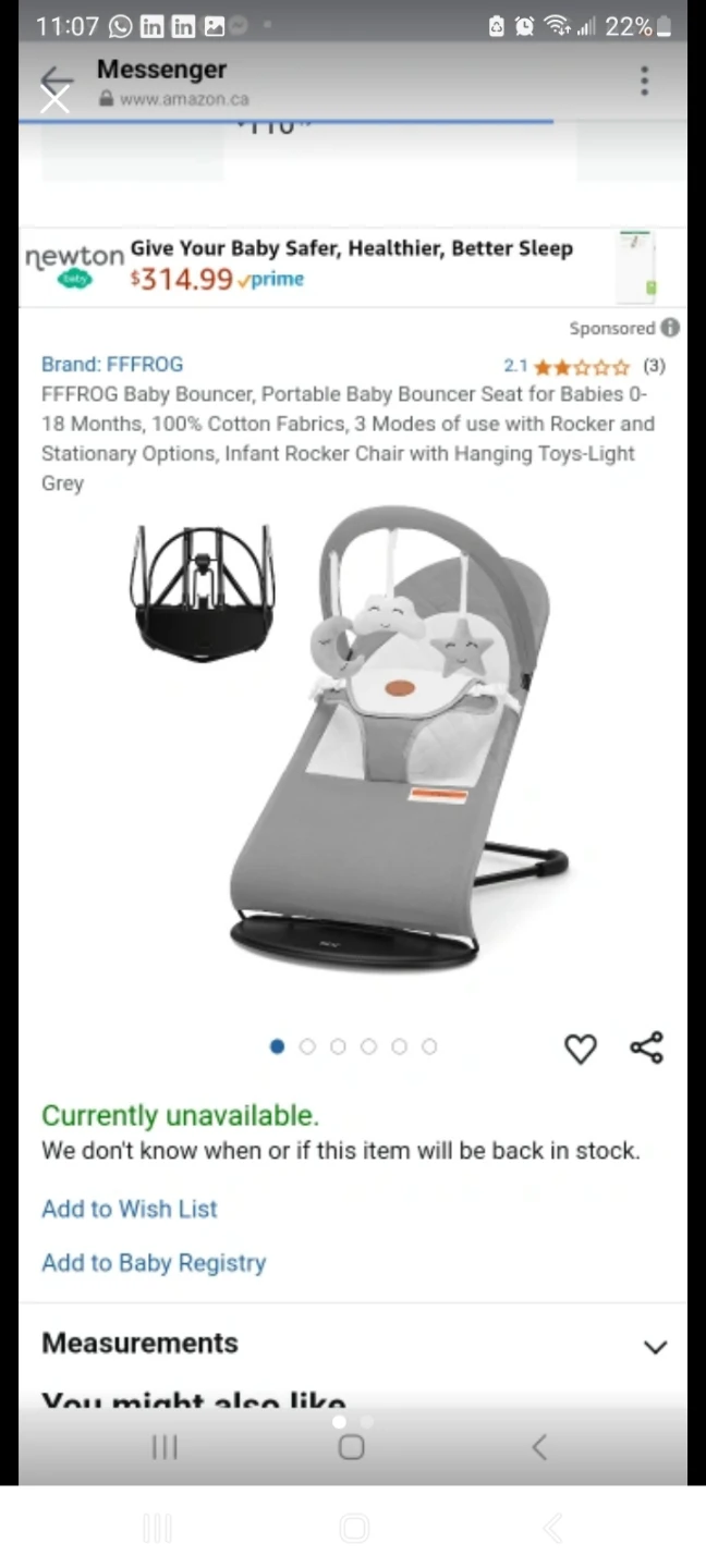 FFFrog Baby Bouncer - Grey new never used