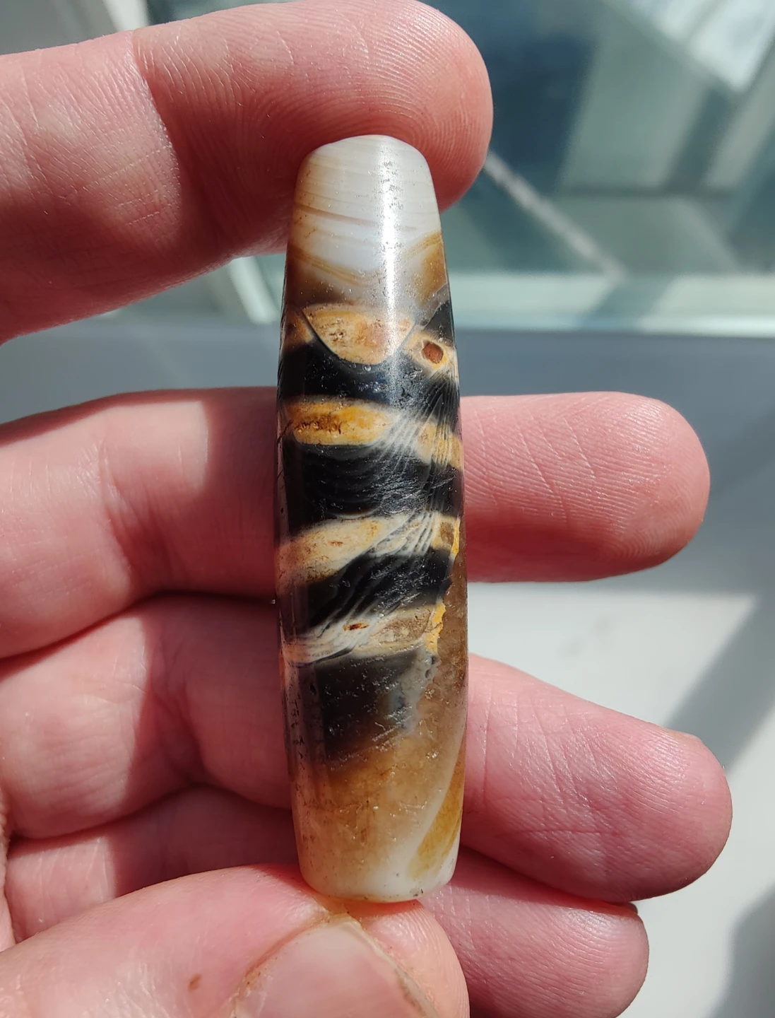 Tibetan Tiger Banded Agate Dzi Bead