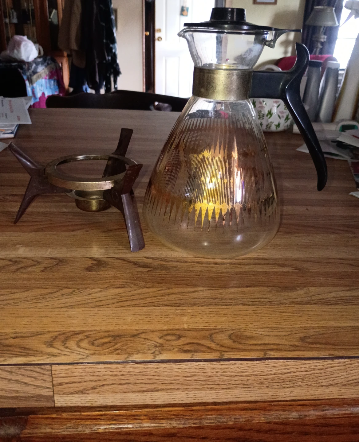 Vintage Glass Carafe with Warmer Stand - photo 2