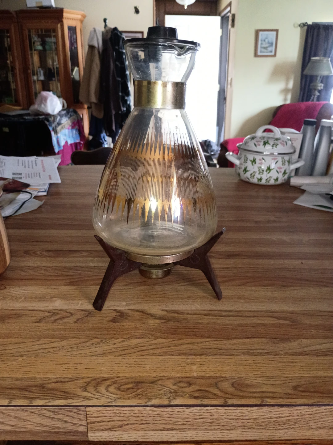 Vintage Glass Carafe with Warmer Stand - photo 3