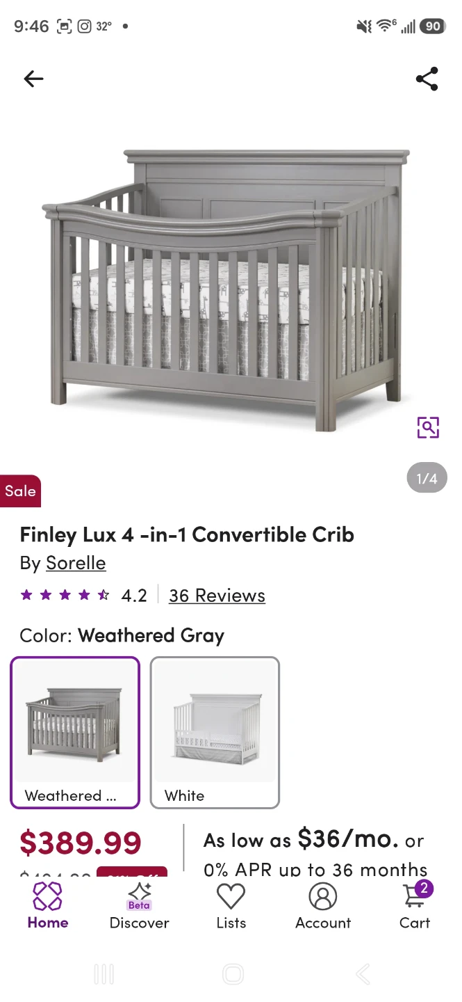 Sorelle Finley Lux 4-in-1 Convertible Crib - Weathered Gray - photo 2