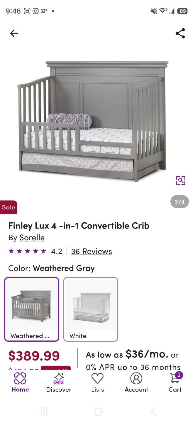 Sorelle Finley Lux 4-in-1 Convertible Crib - Weathered Gray - photo 3