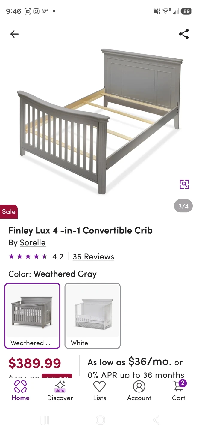 Sorelle Finley Lux 4-in-1 Convertible Crib - Weathered Gray - photo 4
