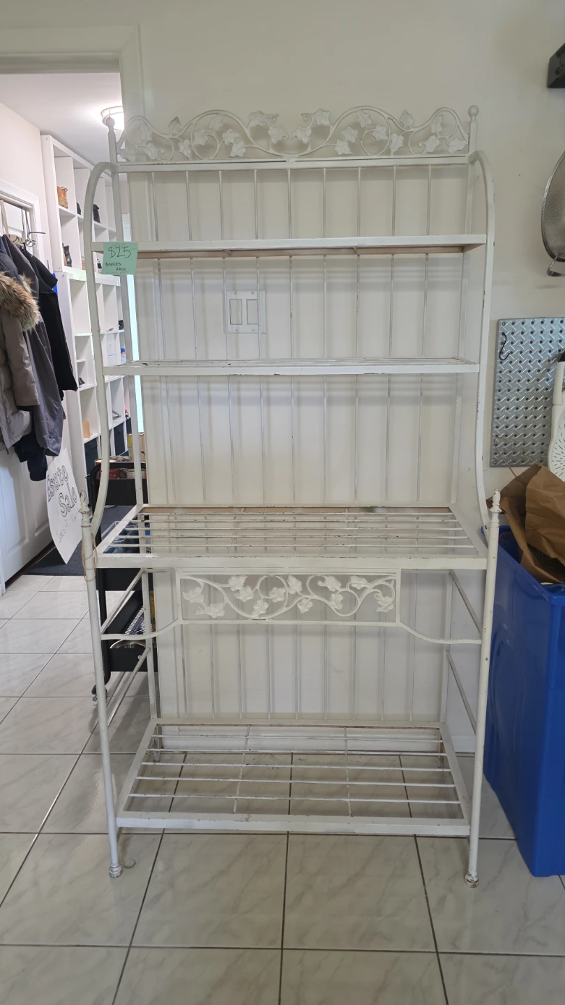 White Metal Baker's Rack with Scrollwork