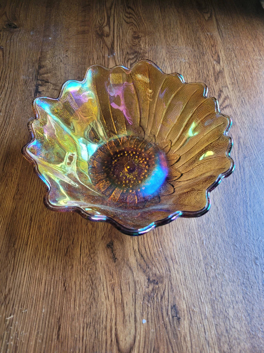 Iridescent Amber Glass Sunflower Bowl