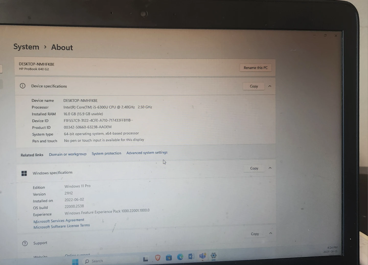 HP ProBook 640 G2 16 gb ram with Acer Monitor