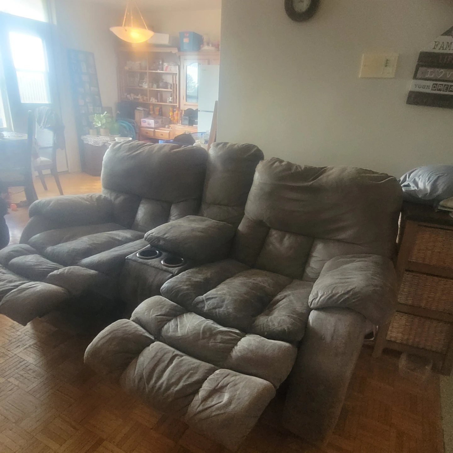 Brown Reclining Loveseat with Cup Holders