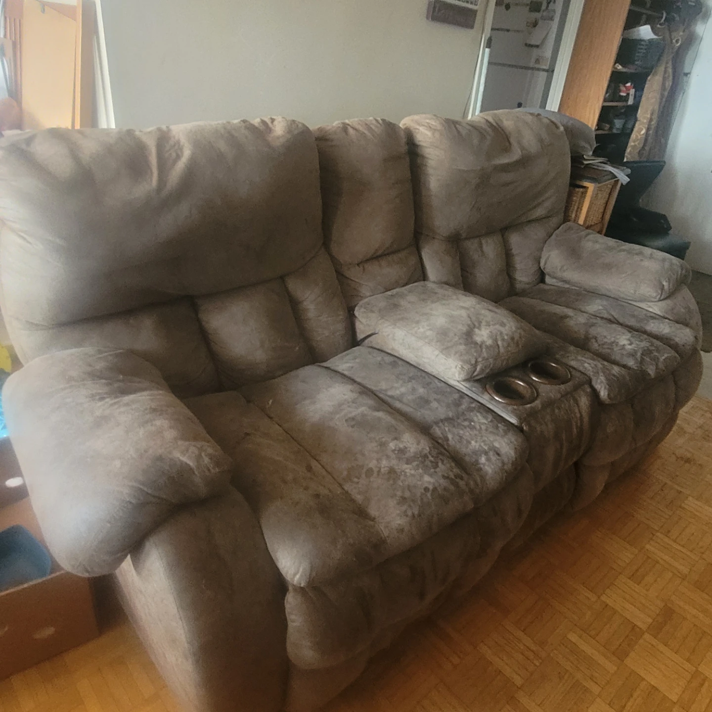 Brown Reclining Loveseat with Cup Holders - photo 3