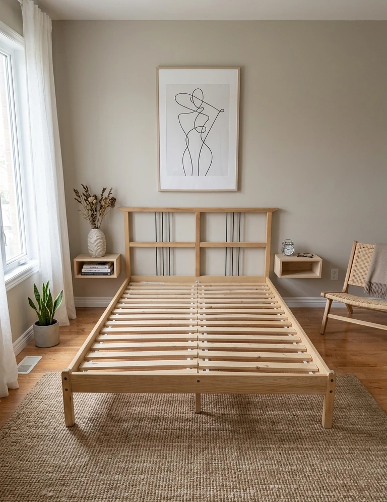 Natural Wood Bed Frame - Double Size
