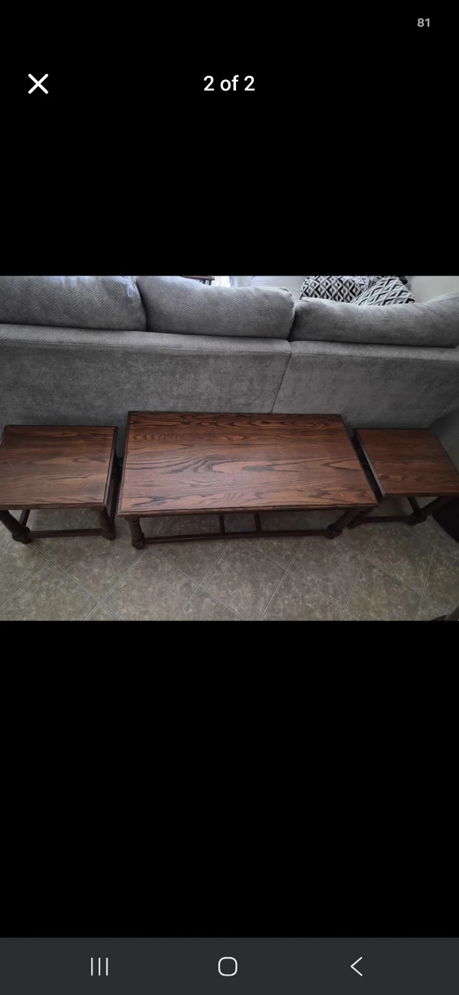 Wooden Coffee Table and End Tables Set - photo 2
