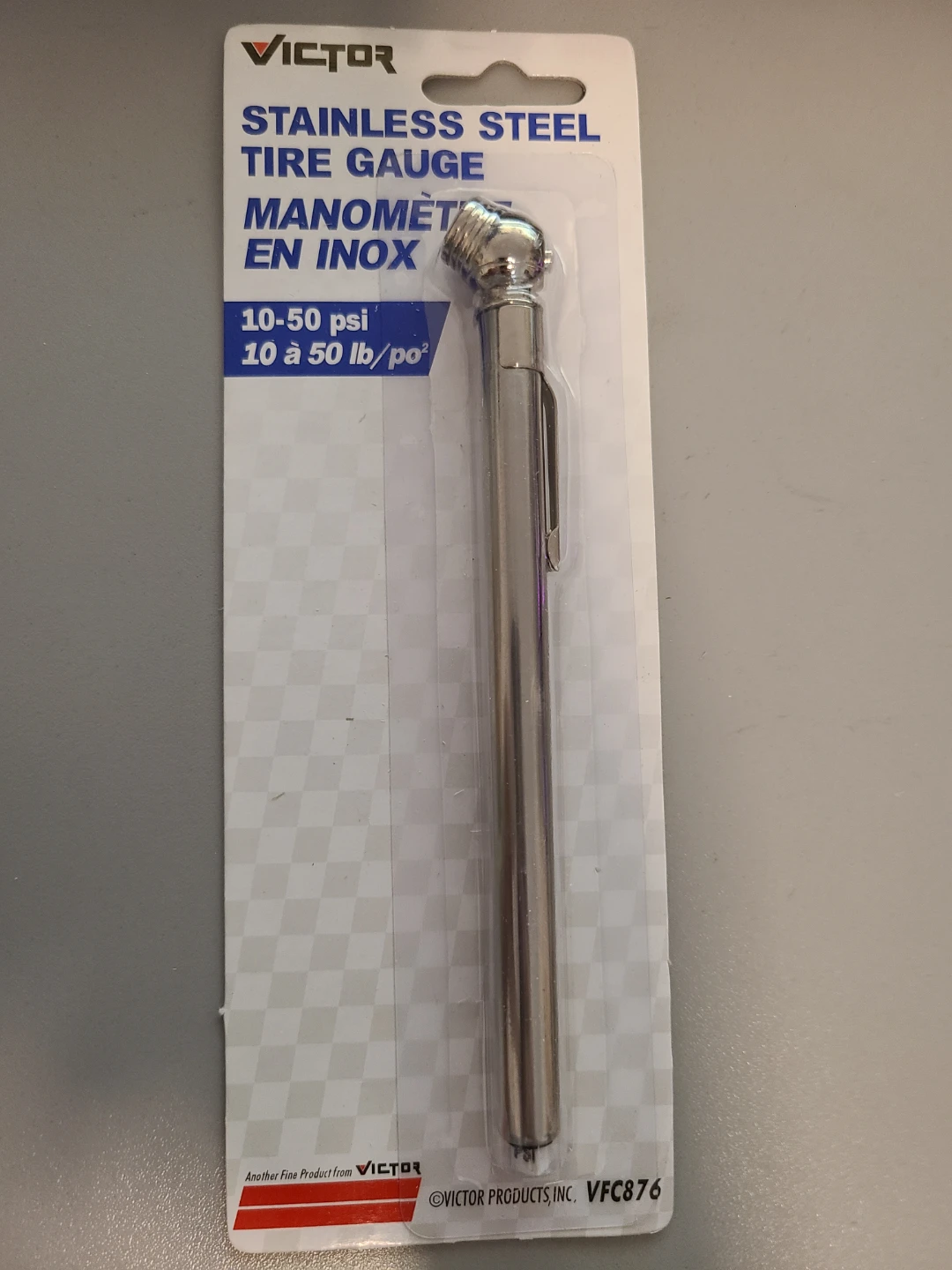 NEW Victor Stainless Steel Tire Gauge 10-50 psi