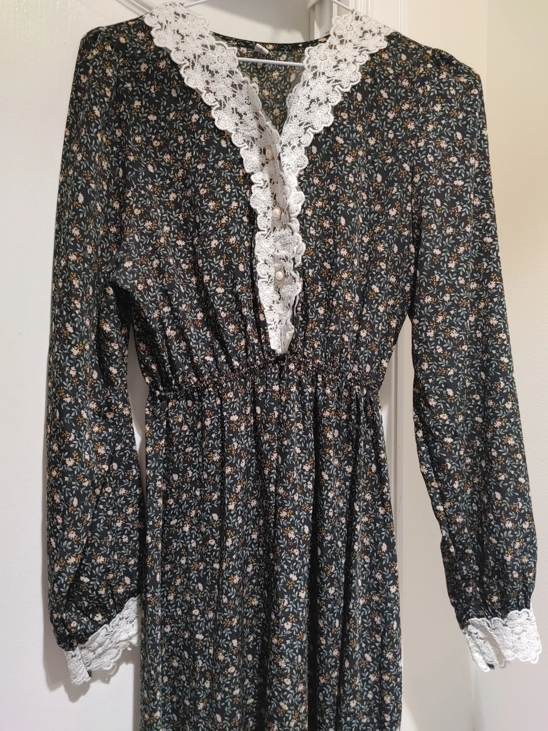 Floral Print Midi Dress with Lace Trim - Size L - photo 3