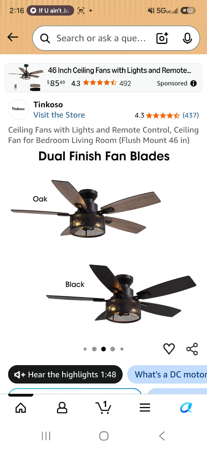 46 Inch Ceiling Fan with Light and Remote - Flush Mount - photo 2