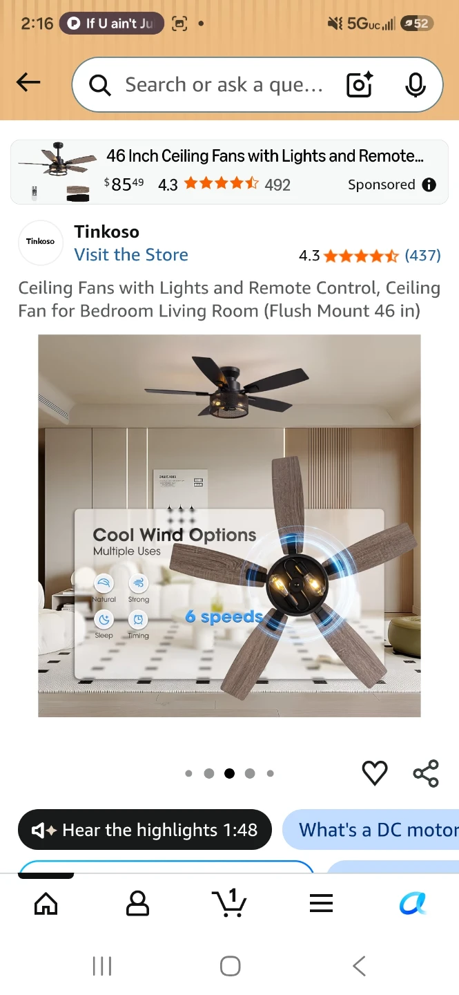46 Inch Ceiling Fan with Light and Remote - Flush Mount - photo 3