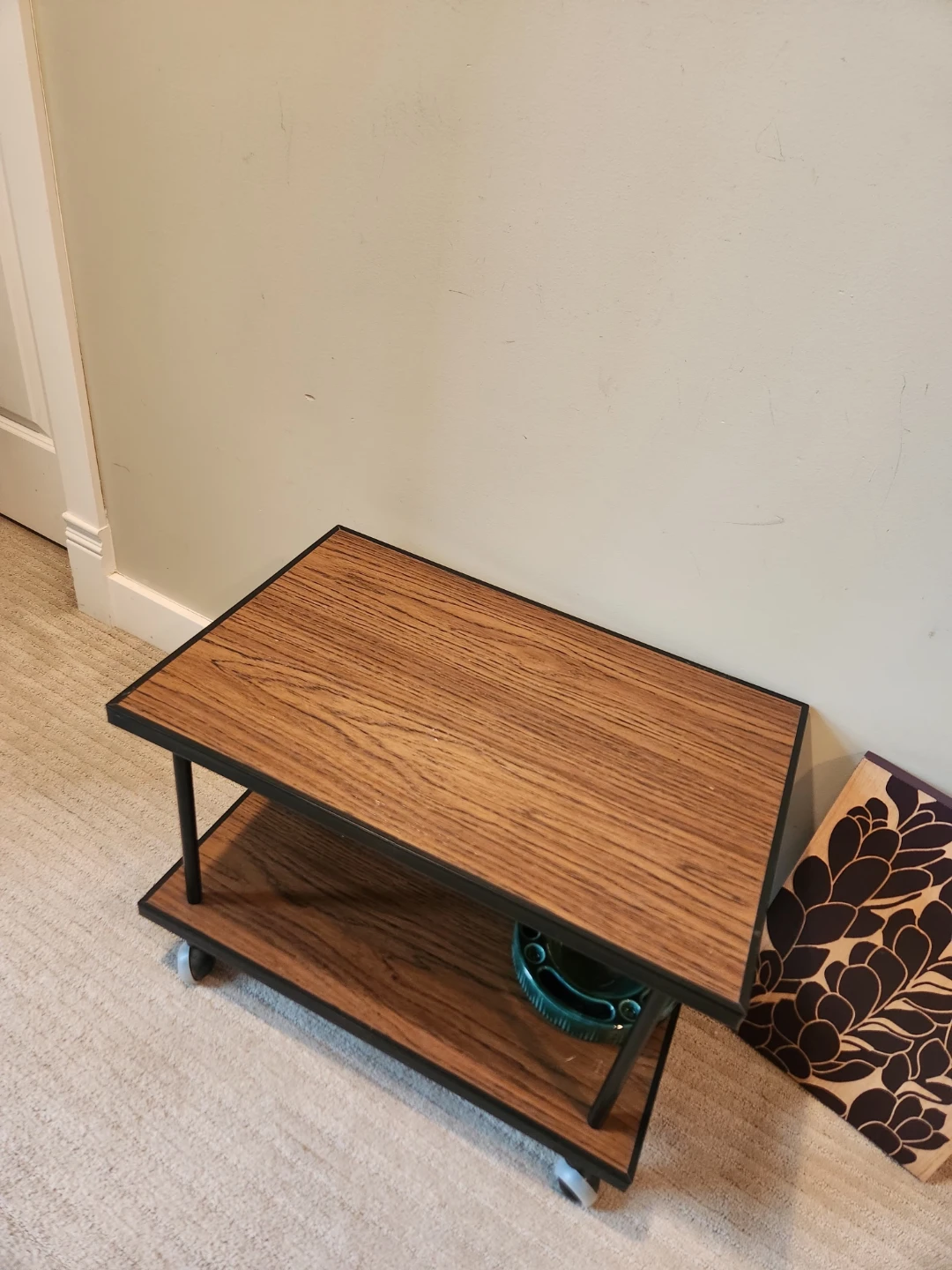 1970s Rolling Side storage Table with 2 tiers! - photo 2