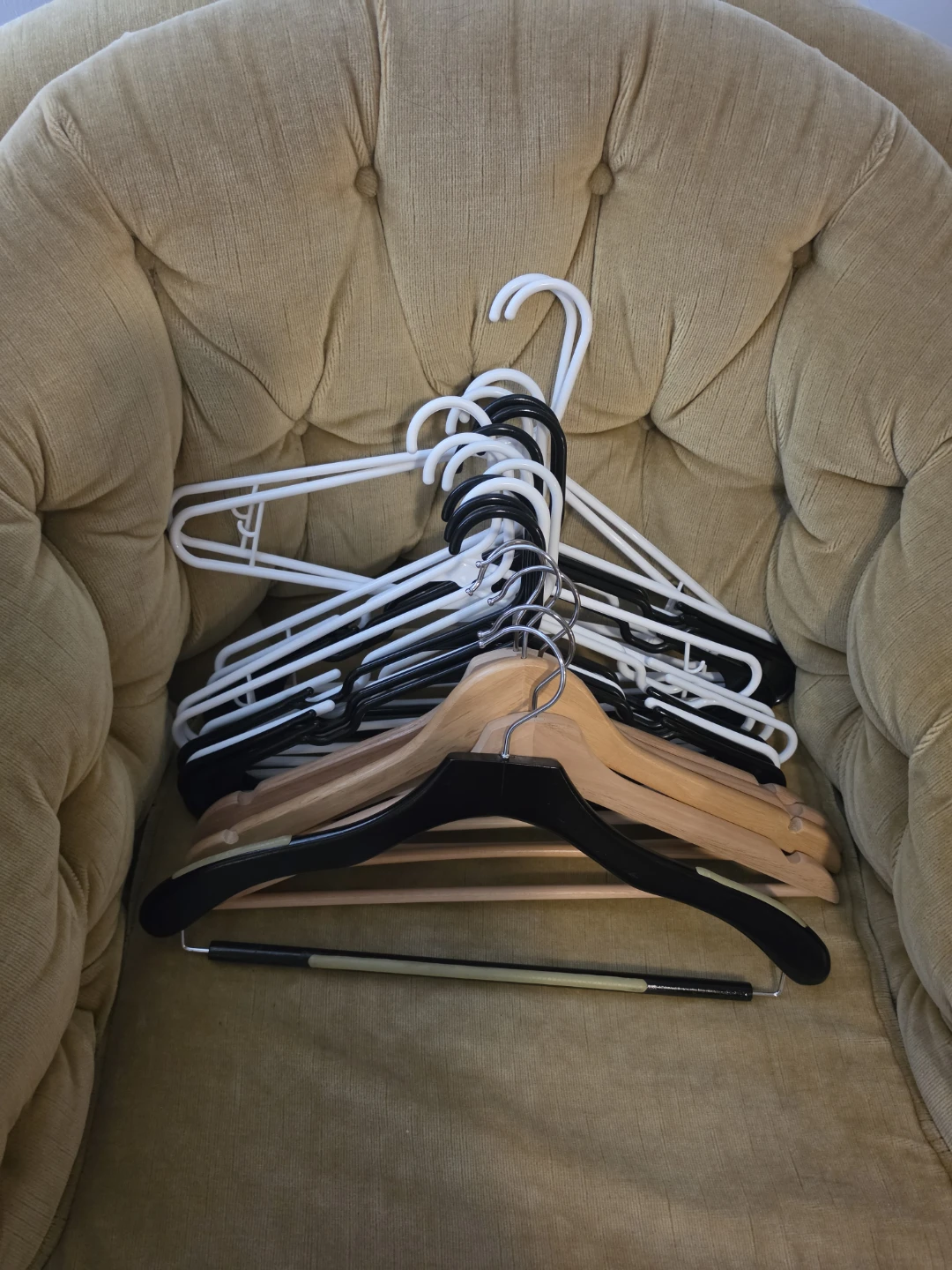 Assorted Clothes Hangers (Wood, Plastic)