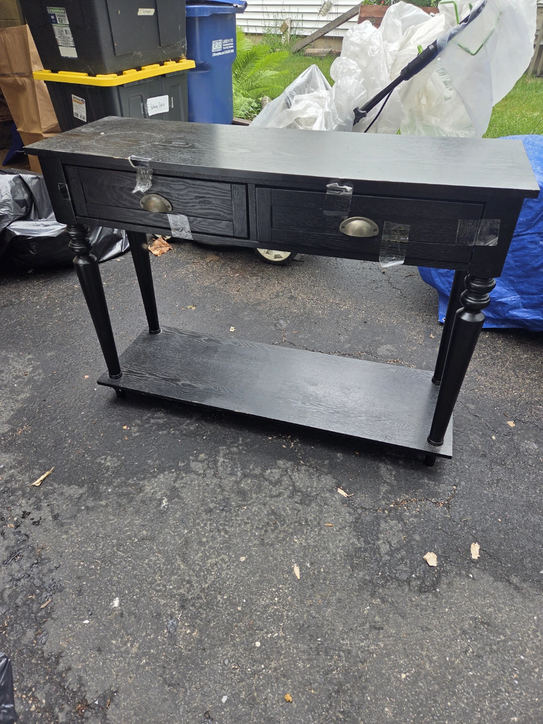 Black Console Table with Shelf and Two Drawers