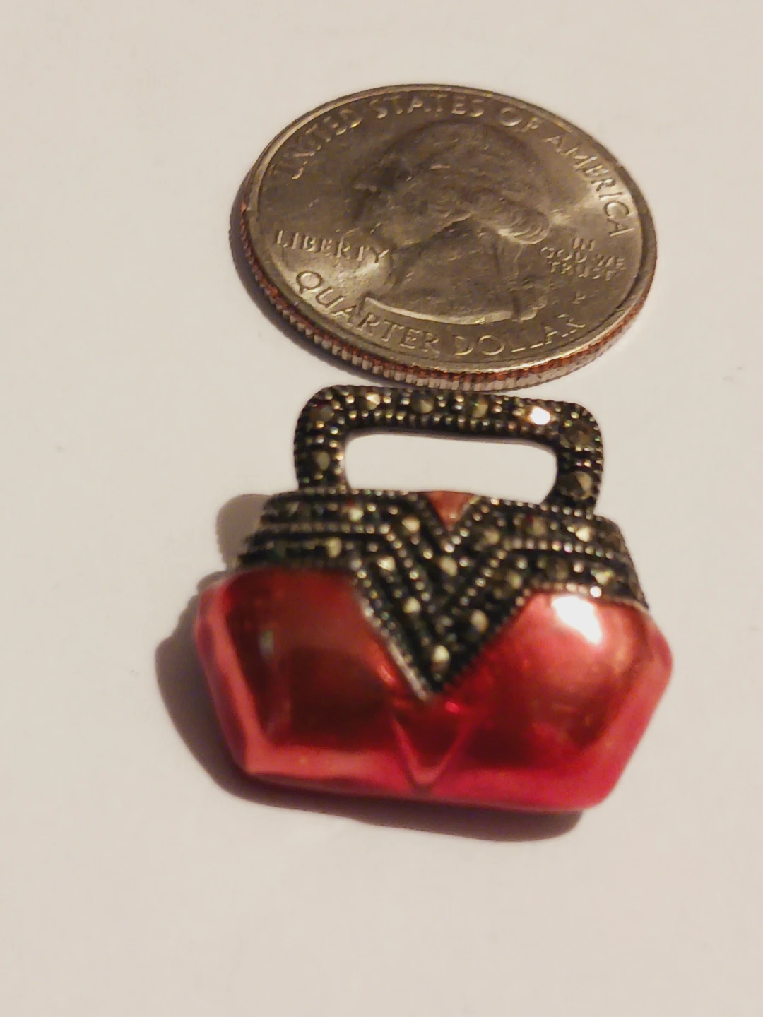 JUDITH JACK 925 Designer Signed Sterling Silver Red Purse Brooch - photo 2
