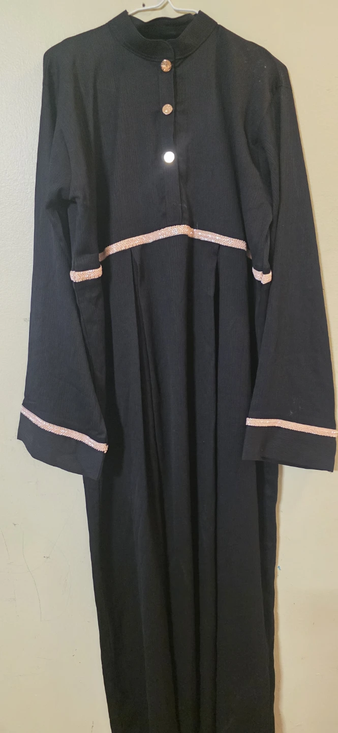 Black Abaya Dress with Pink Trim