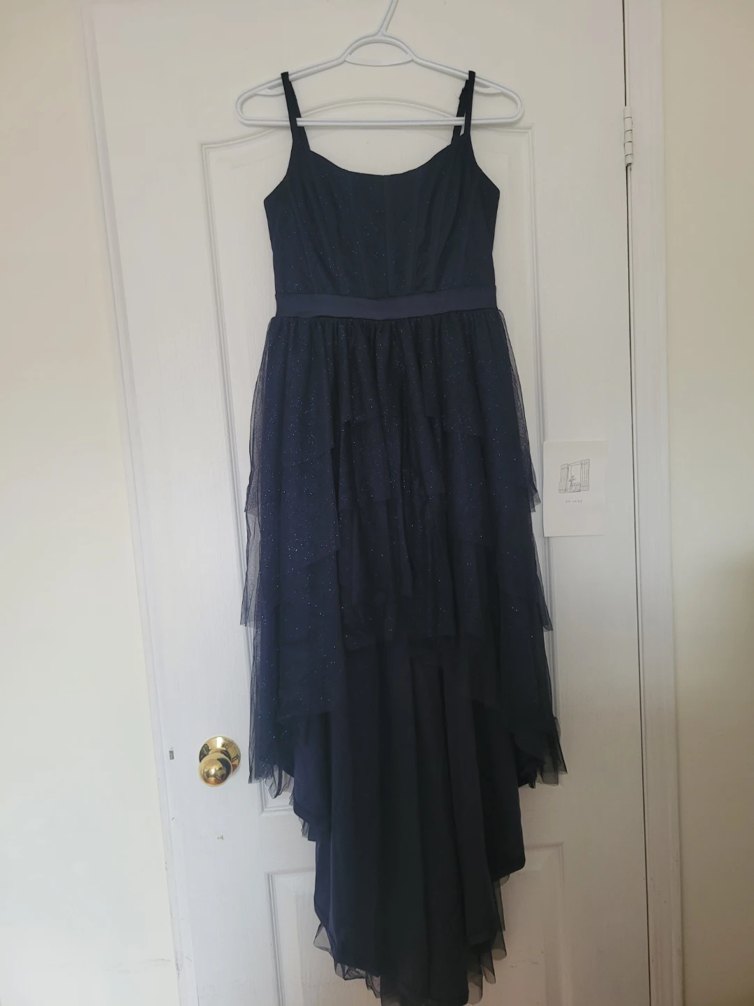 Le château Navy Blue Sparkly Tiered High-Low Dress