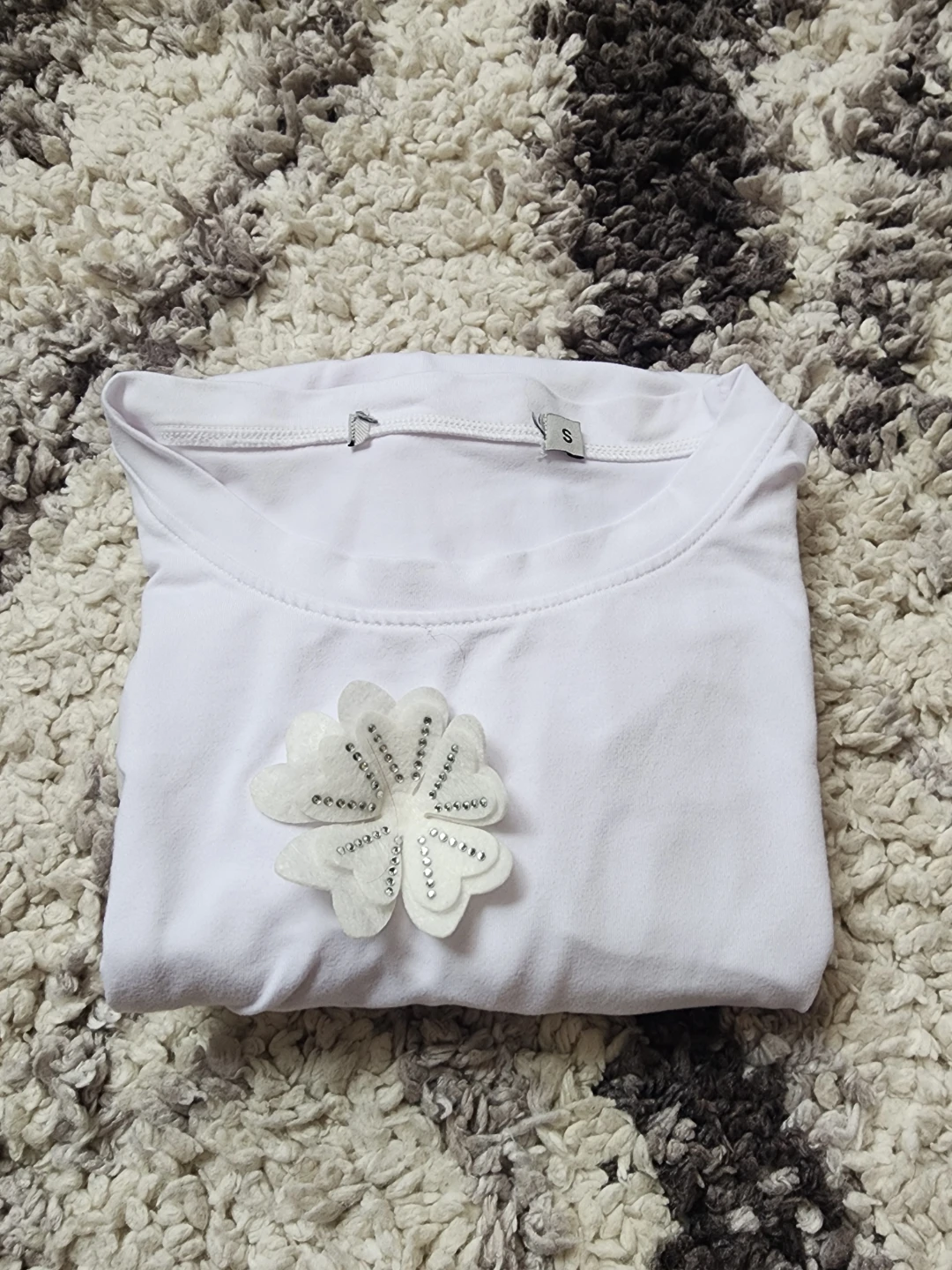 White T-Shirt with Flower Appliques - Size S - photo 4