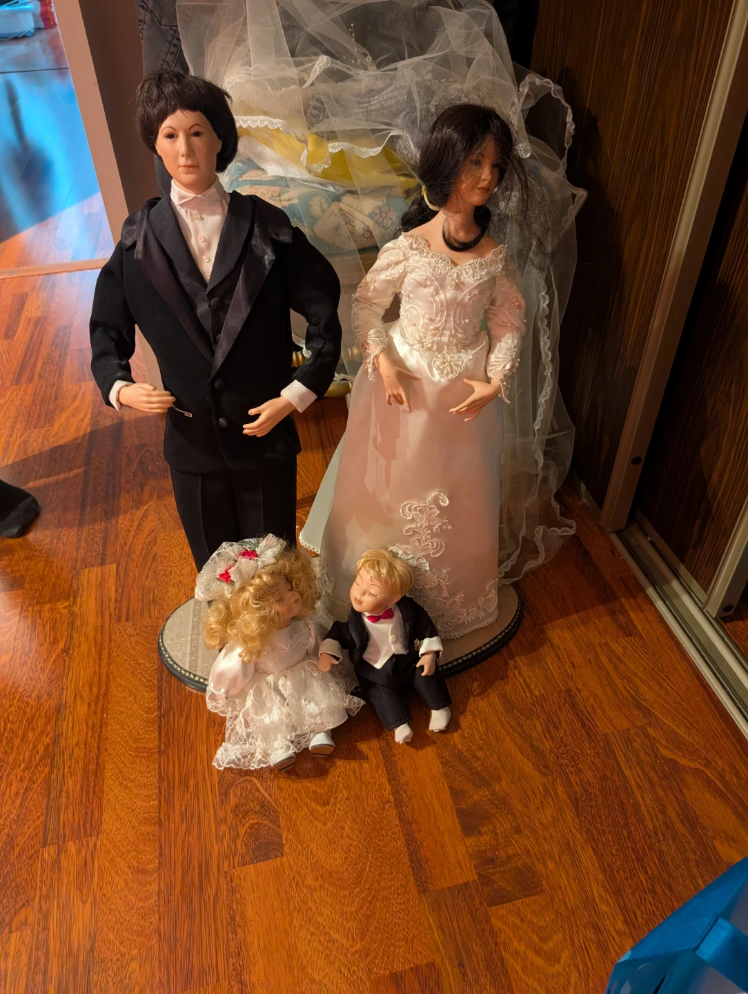 Vintage Porcelain Wedding Couple Dolls with Children