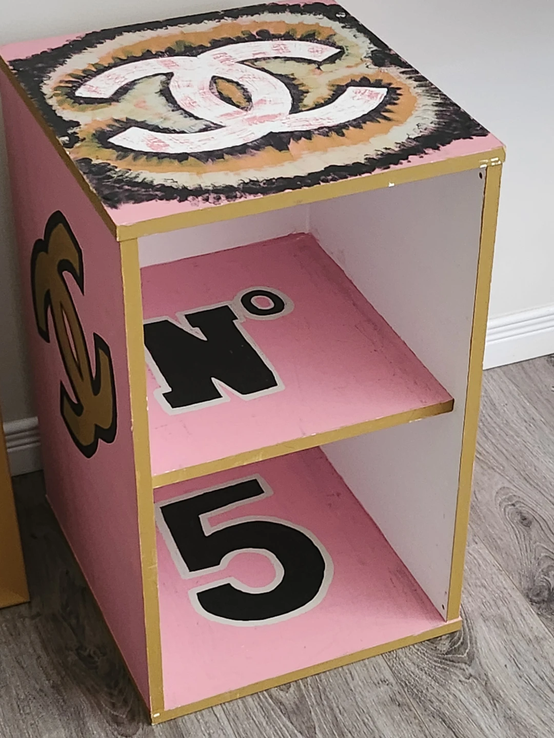 Pink Two-Shelf Storage Unit with Chanel-inspired Design