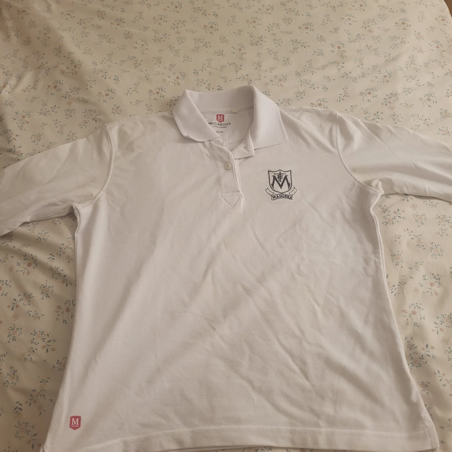Madonna Uniforms White Long Sleeve Polo Shirt