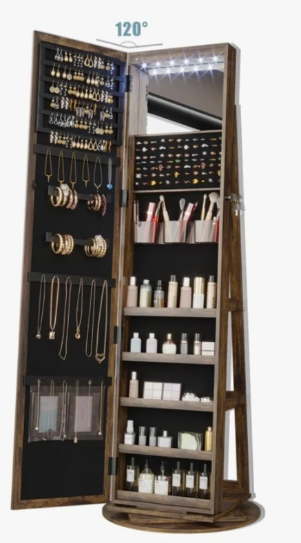 Standing Jewelry Armoire Mirror with Shelves