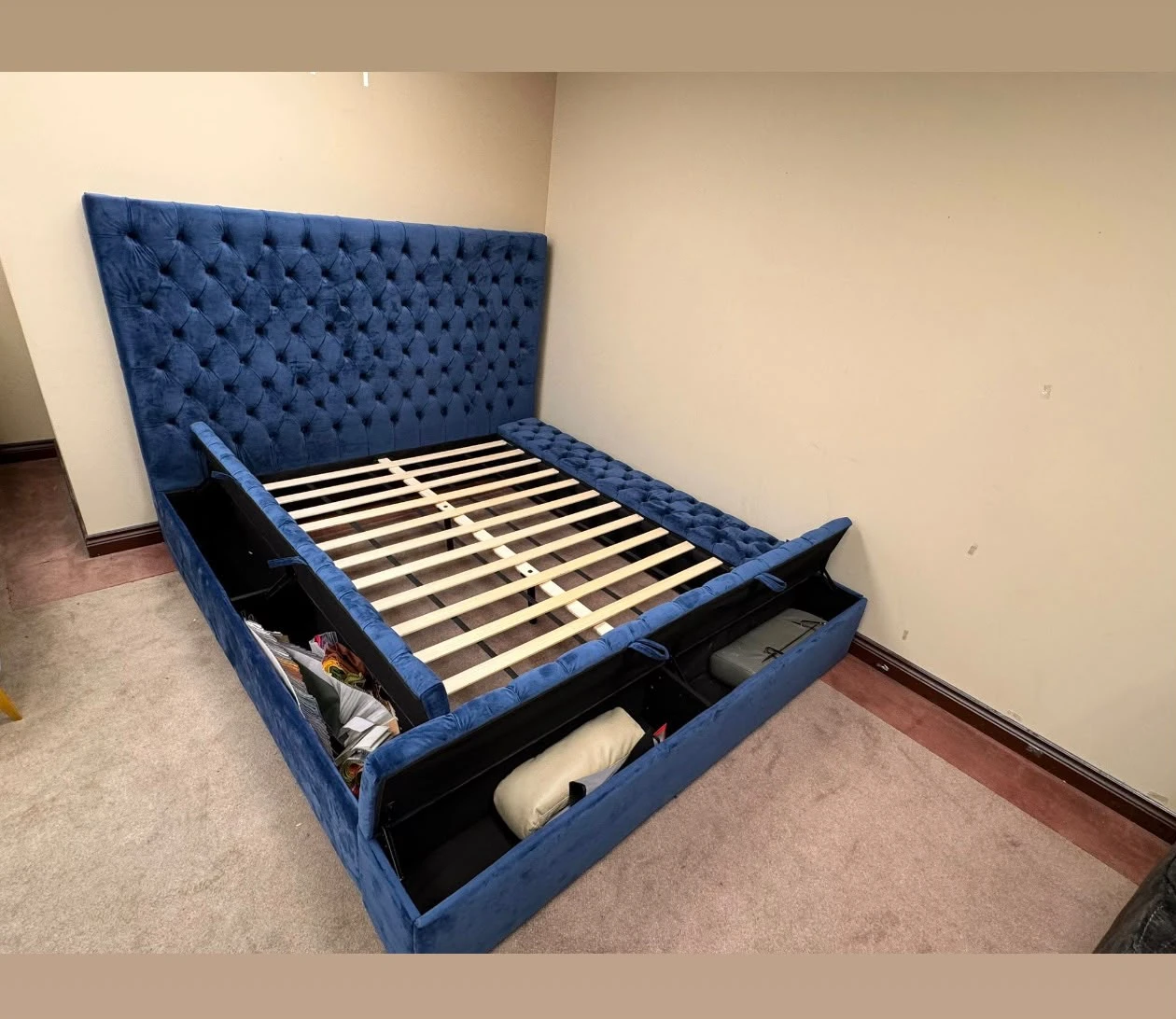 Blue Velvet Storage Bed Frame - photo 2