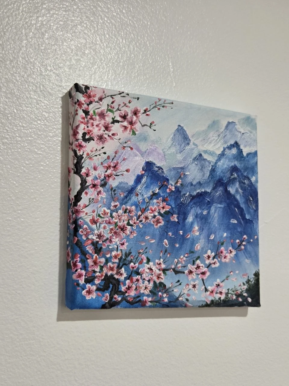Acrylic Painting of Mountains and Cherry Blossoms - photo 2