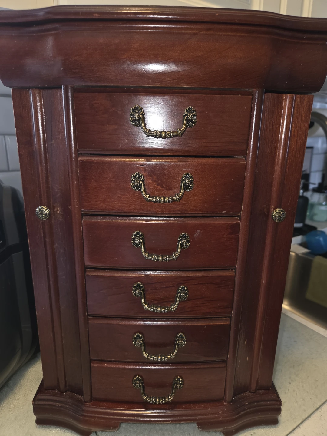 Wooden Jewelry Box with Mirror and Drawers