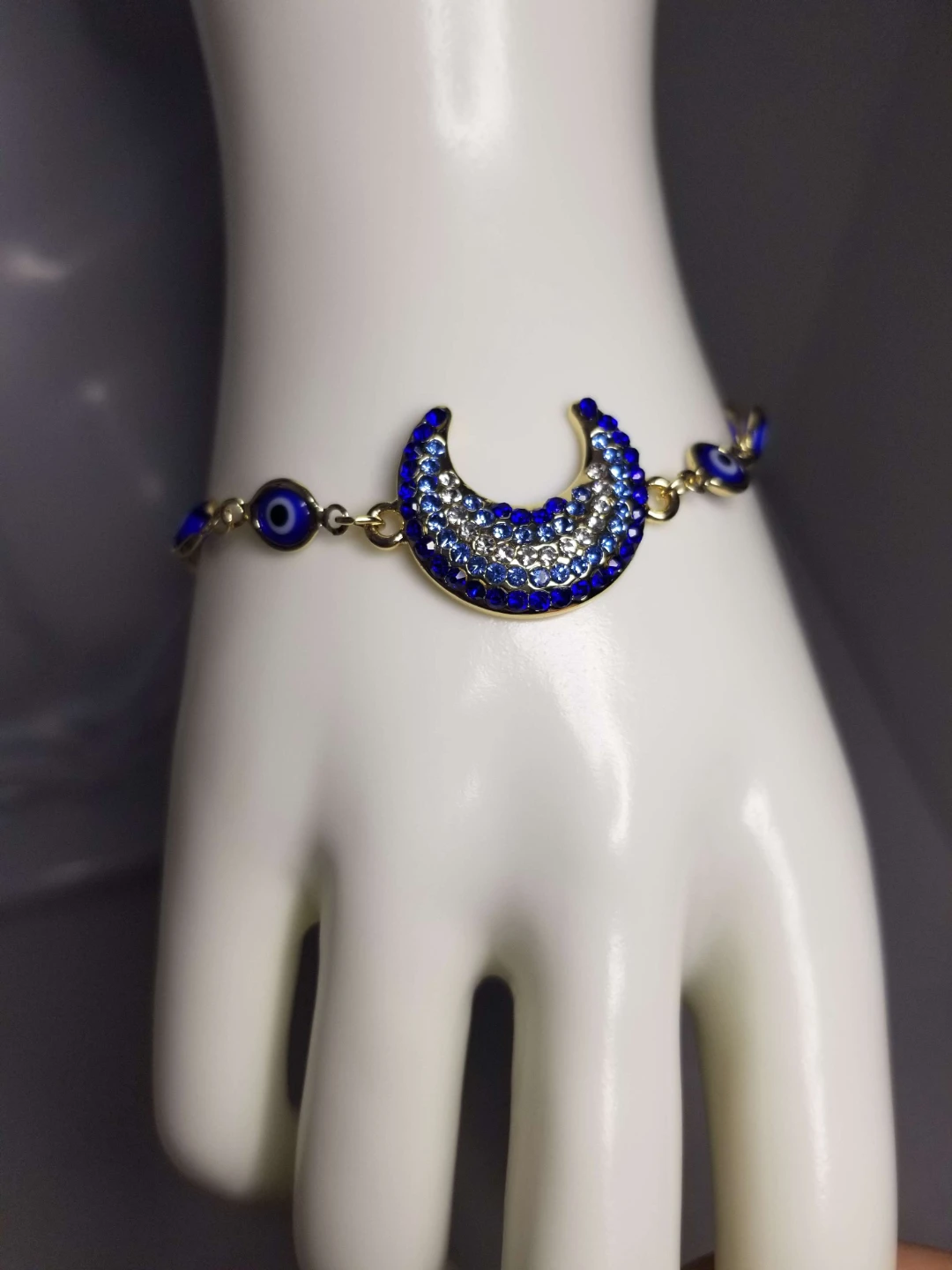 Gold laminated Tone Blue Evil Eye Moon Bracelet