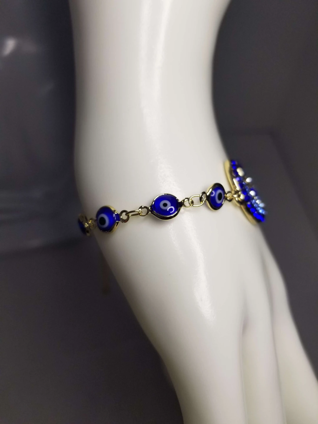 Gold laminated Tone Blue Evil Eye Moon Bracelet - photo 2