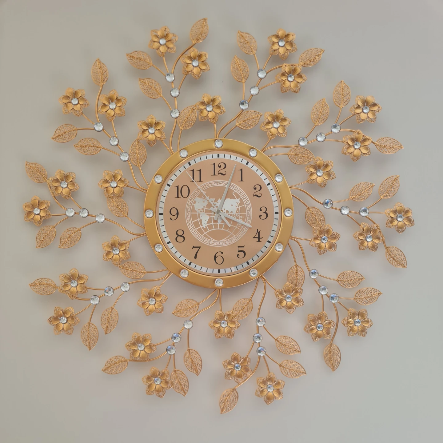 Gold Floral Wall Clock with Rhinestones