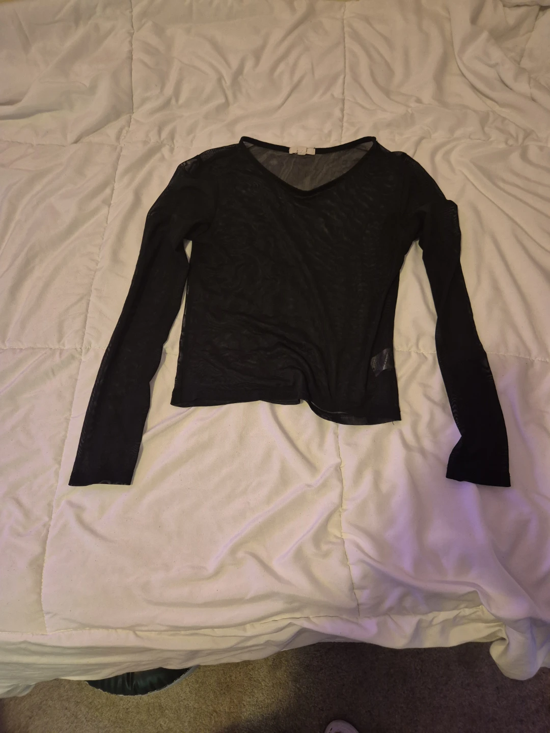 Sheer Black V-Neck Long Sleeve Top