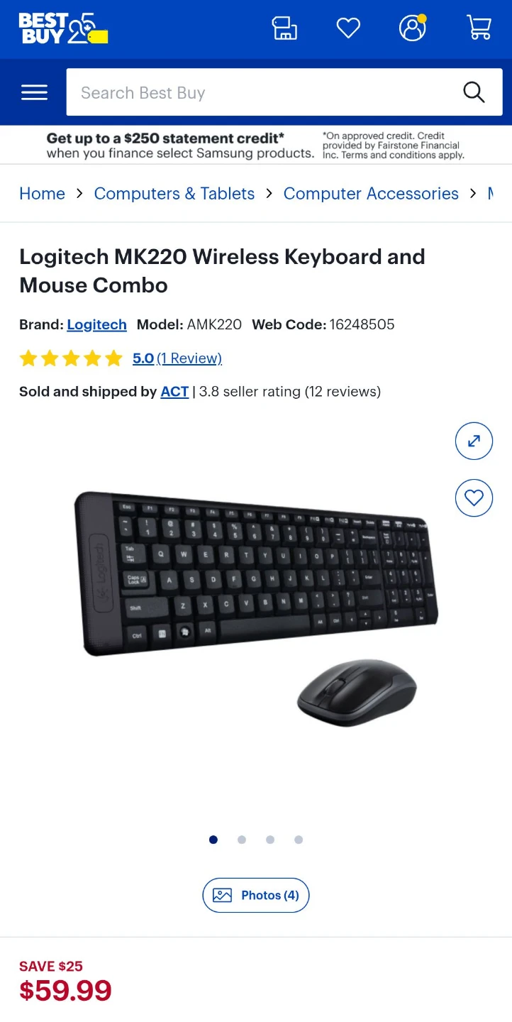 Logitech MK220 Wireless Keyboard and Mouse Combo