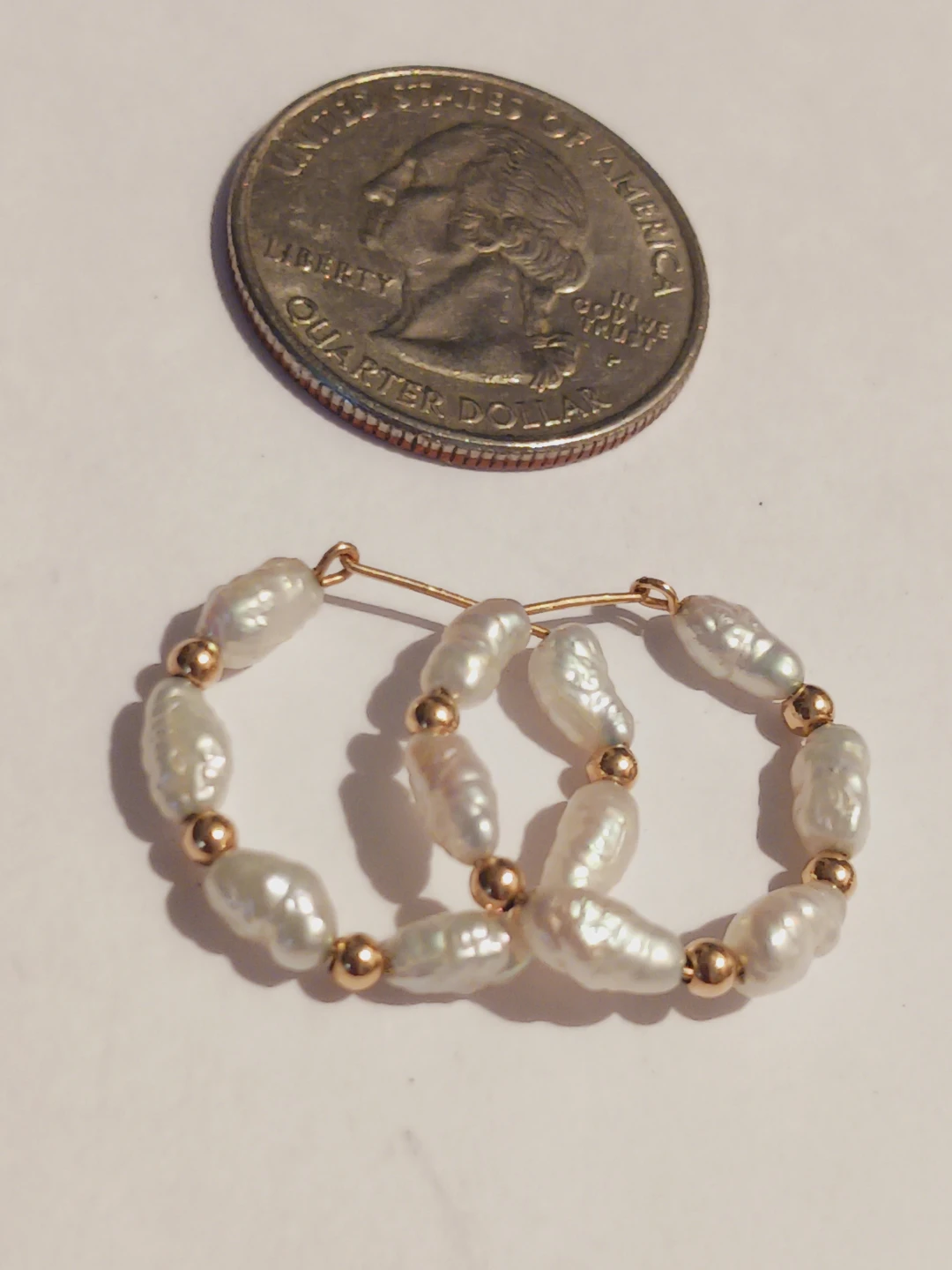 14K Gold Stamped Beaded Freshwater Pearls Hoop Earrings - photo 4