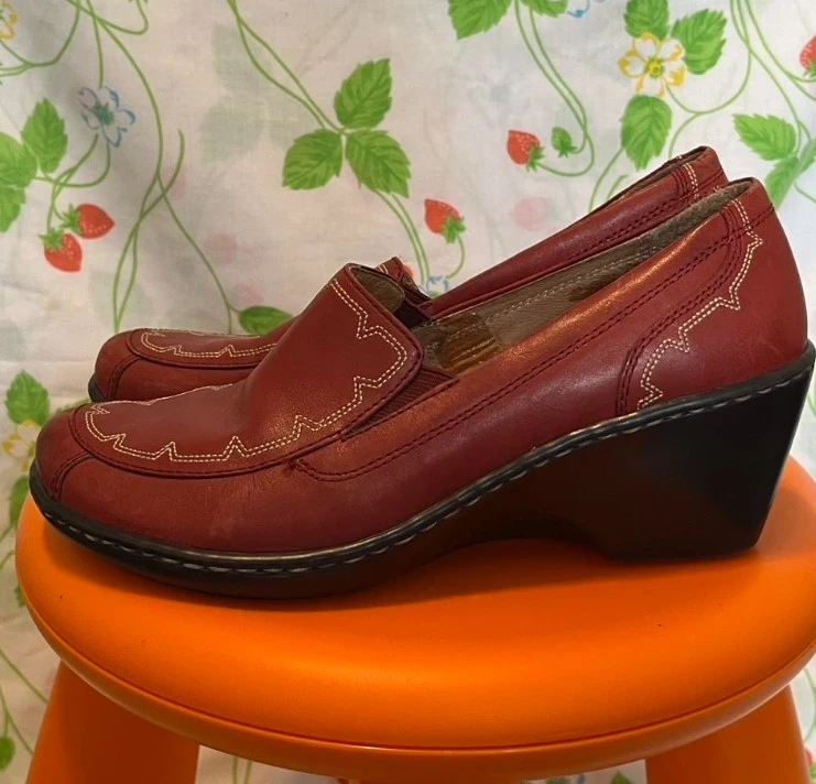 Women's Red Leather Wedge Loafers - photo 3