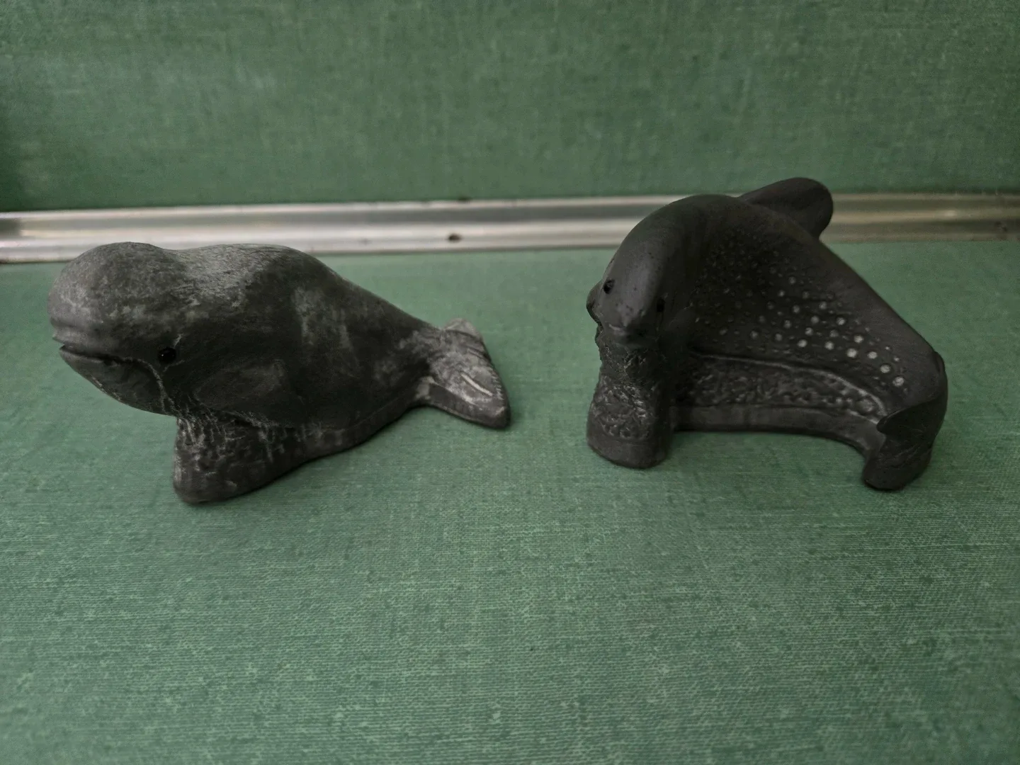 Two (2) Carved Soapstone Sculptures  - Salmon & Orca