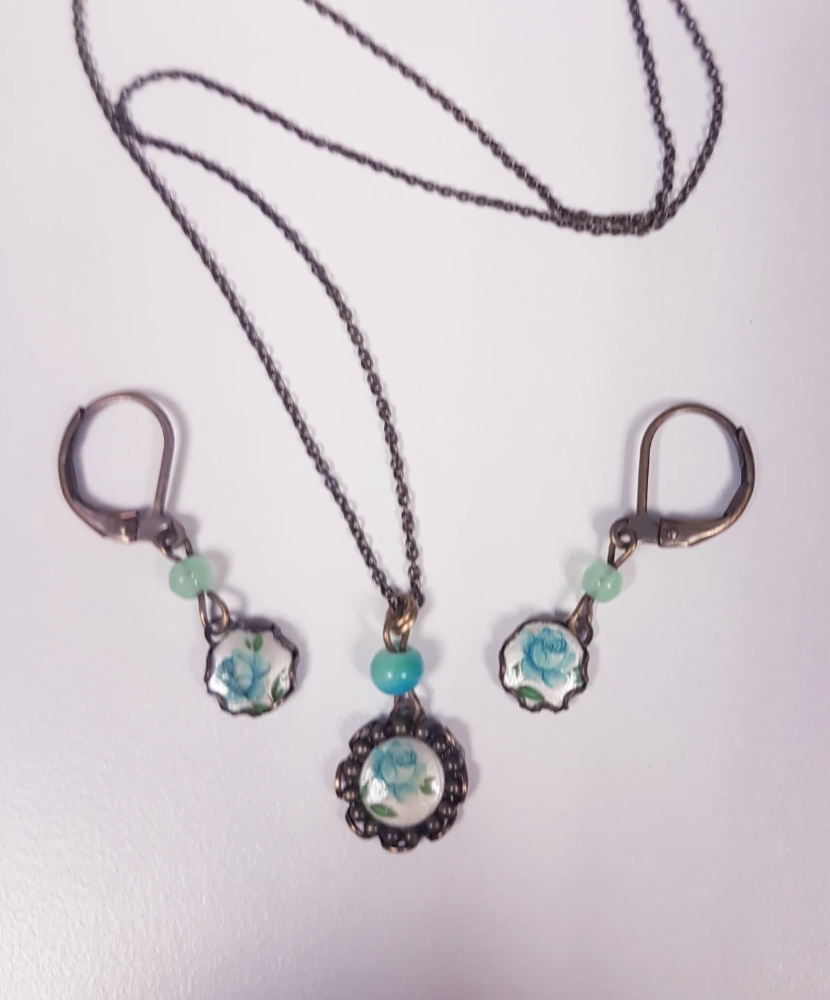 Blue Rose Pendant Necklace and Earrings Set - photo 5