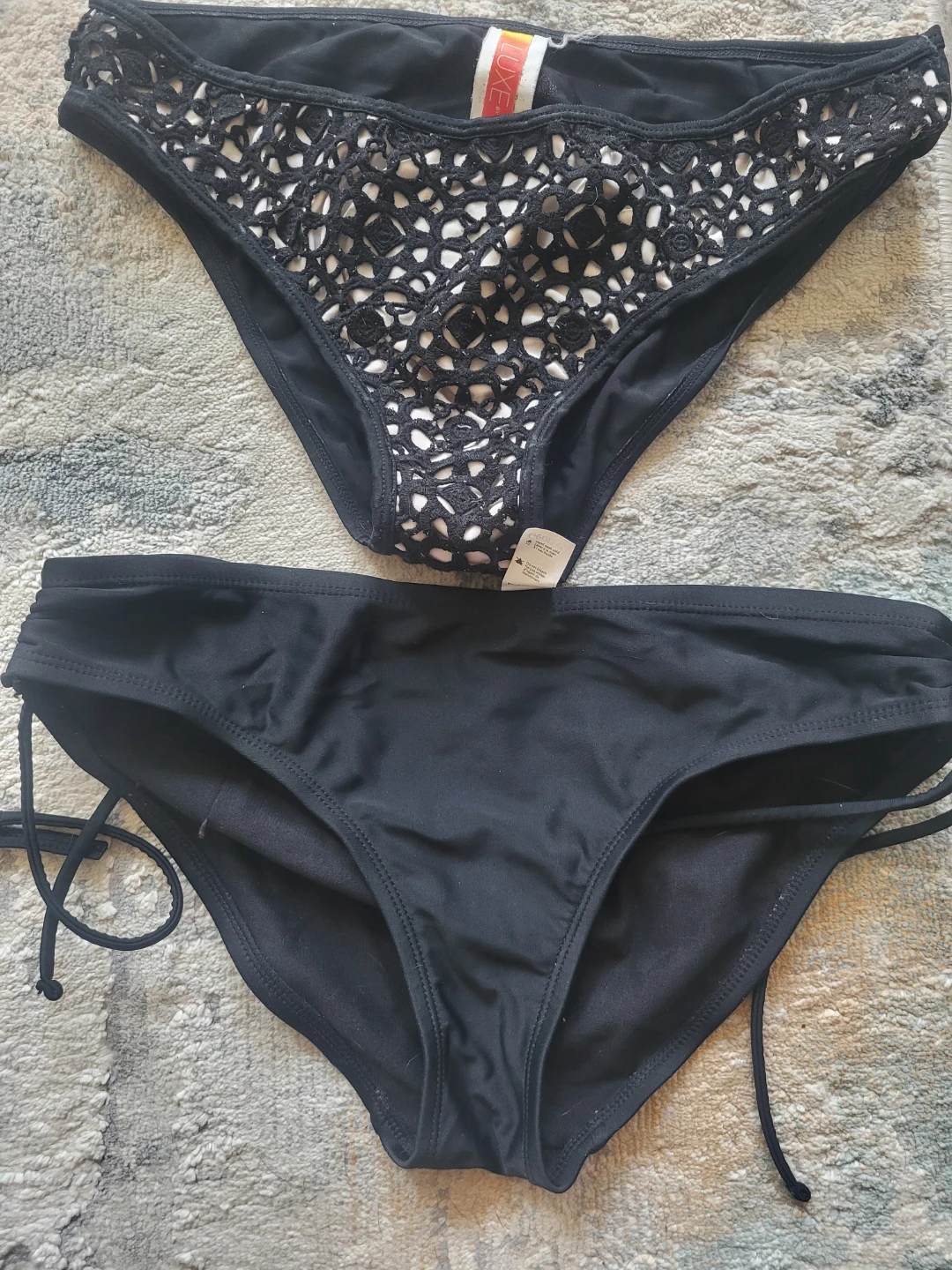 Luxe Black Bikini Bottoms with Crochet Detail