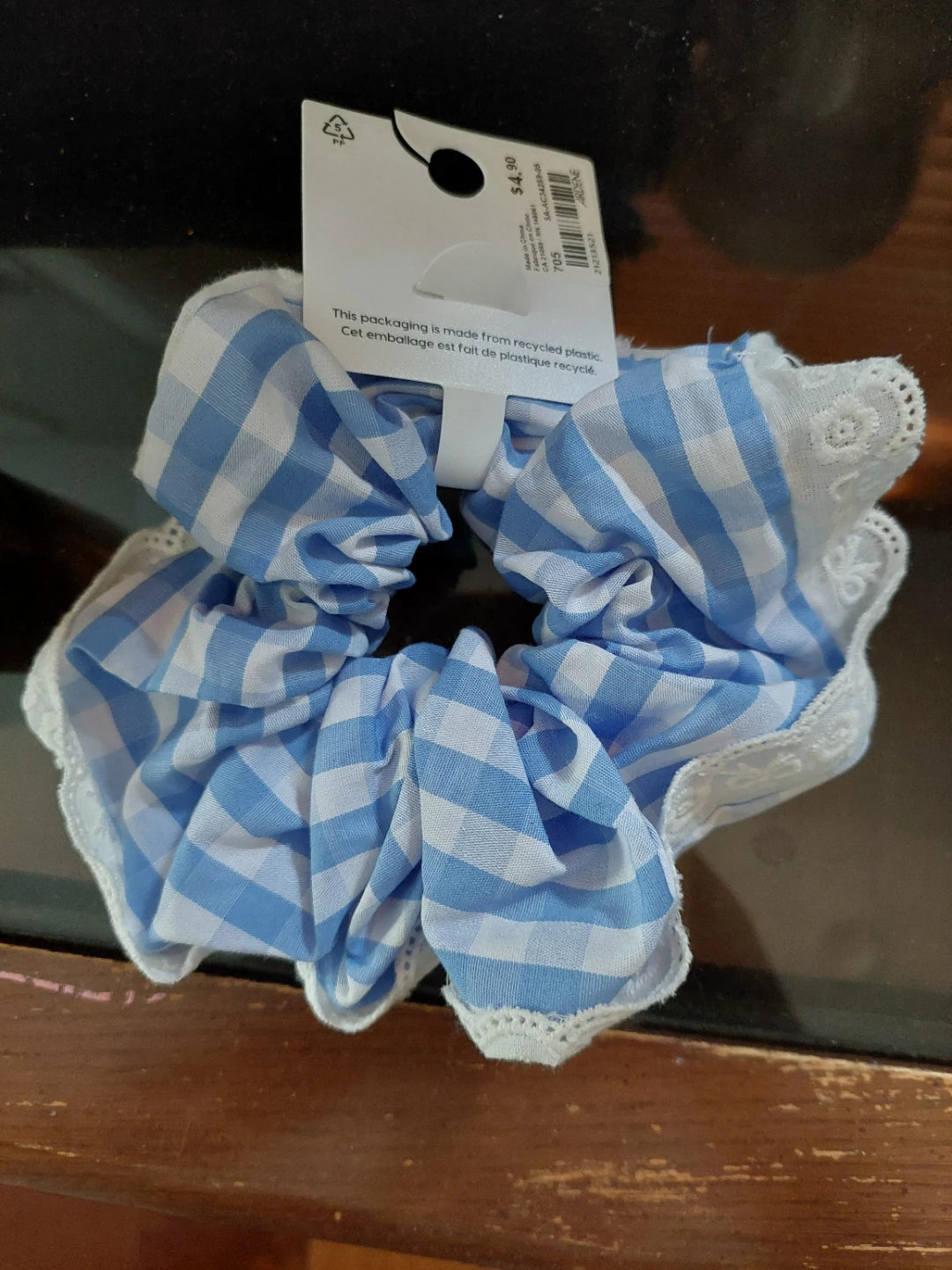 Ardene Blue Gingham Scrunchie with Lace Trim - photo 2
