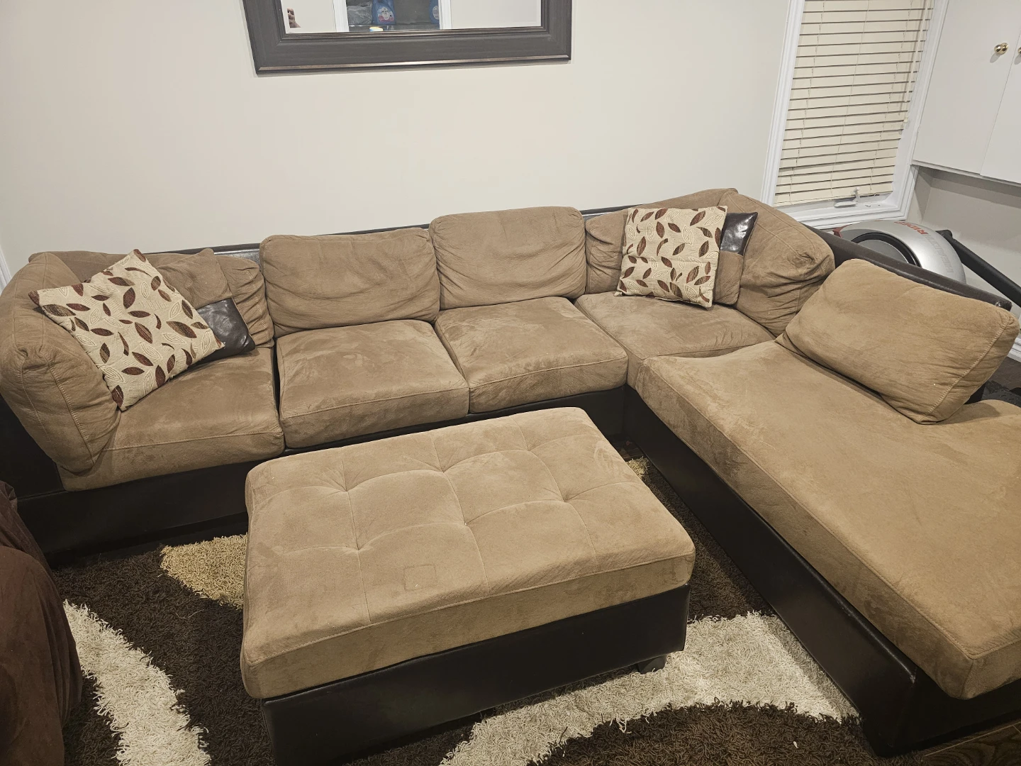 Brown Sectional Couch with Ottoman - photo 4