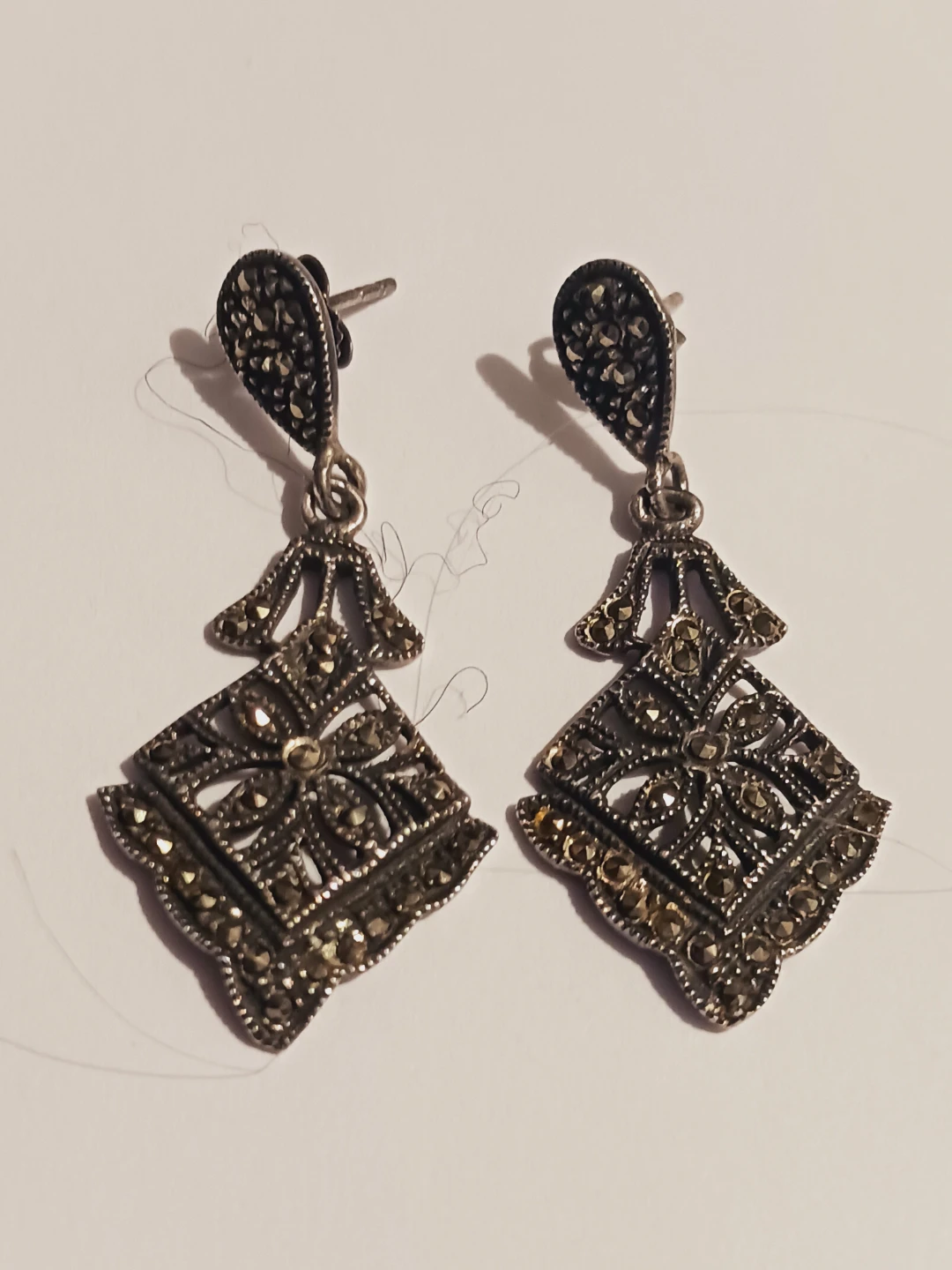 Art Deco Marcasite Sterling Silver 925  Dangle Earrings